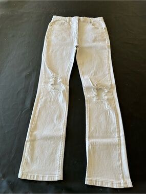 Parisian Works Cream Flared Jeans with Knee Distressing